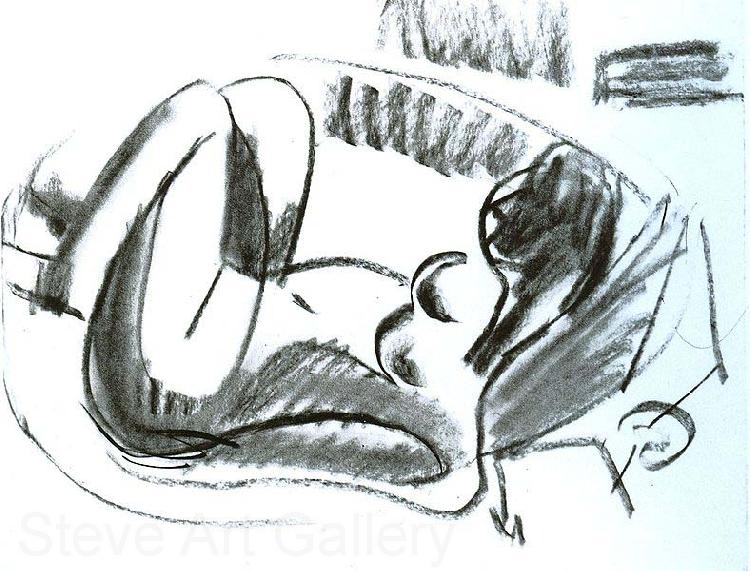 Ernst Ludwig Kirchner Reclining nude in a bathtub with pulled on legs - black chalk Spain oil painting art